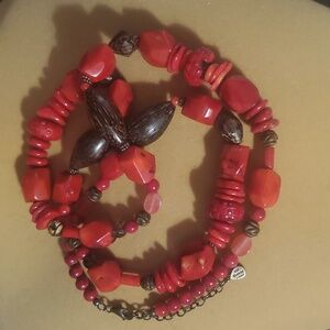 Vintage Barse Coral long Necklace Sterling silver 34" L